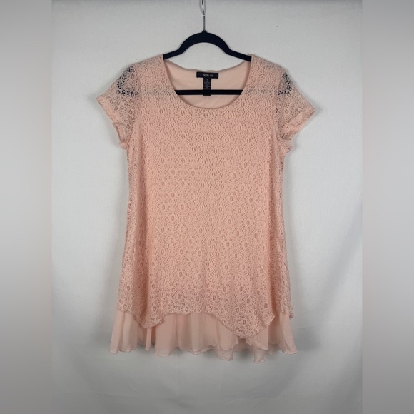 Style & Co. Pink Lace Short Sleeve Top - Picture 1 of 5